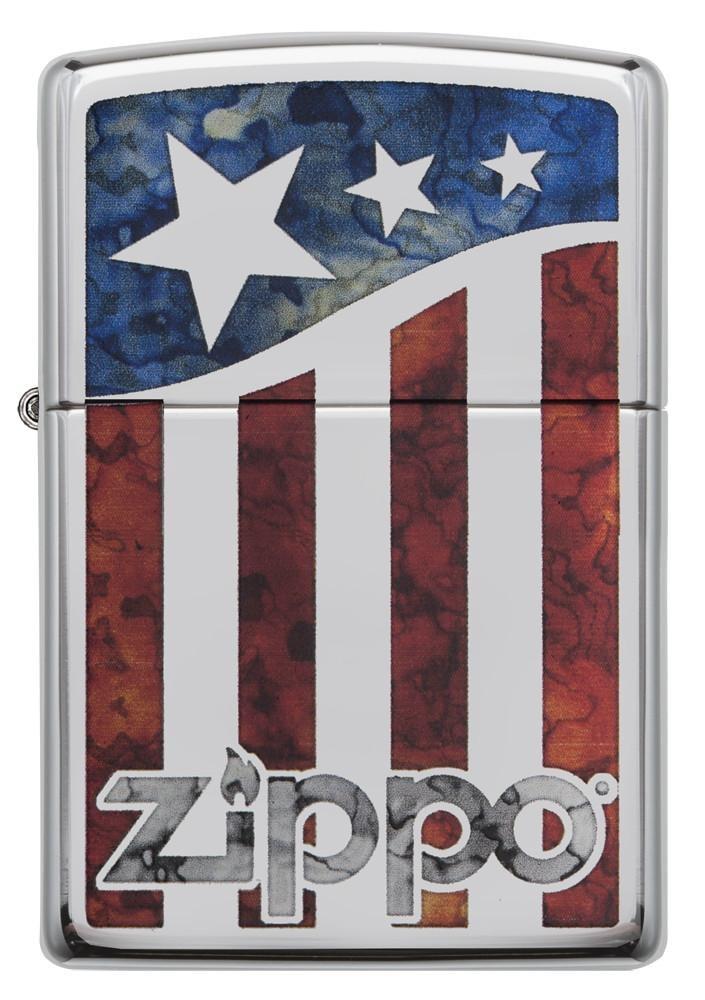 Zippo American Flag High Polish Chrome Pocket Lighter Zippo